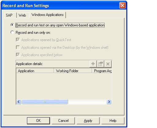  Tap on Window Applications tab and select the First Radio button which states. qtp testing tool
