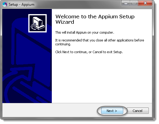 It will launch Appium Setup Wizard. Click on Next button. appium tutorial for beginners