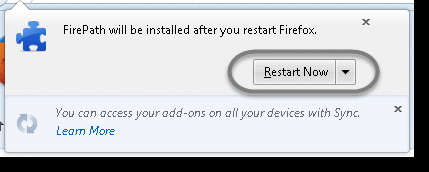 Step 4- Once it is installed it will request to restart the program. firepath addon